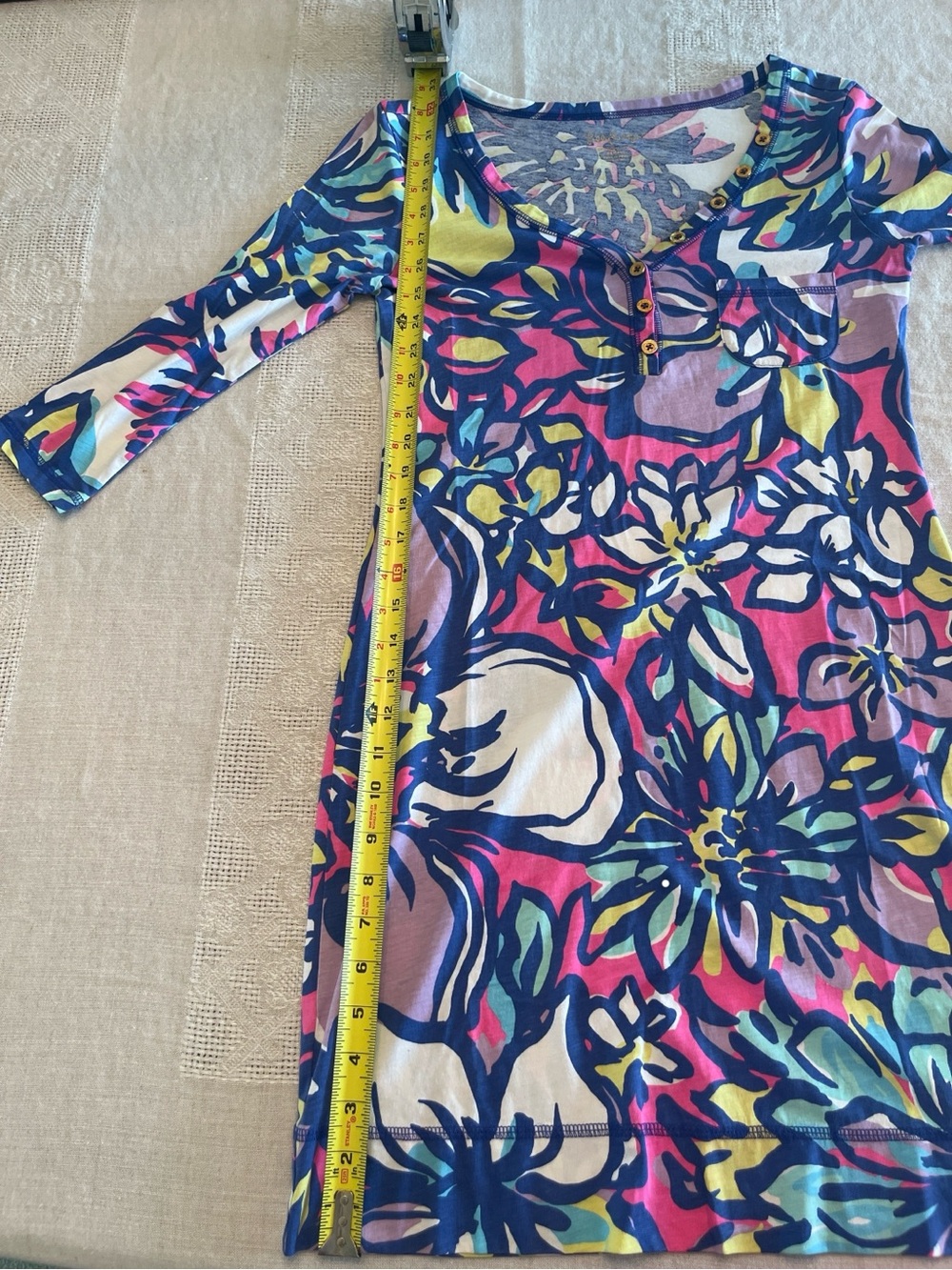 Lilly Pulitzer Pink Blue Yellow Floral Henley Midi Dress - Picture 8 of 10